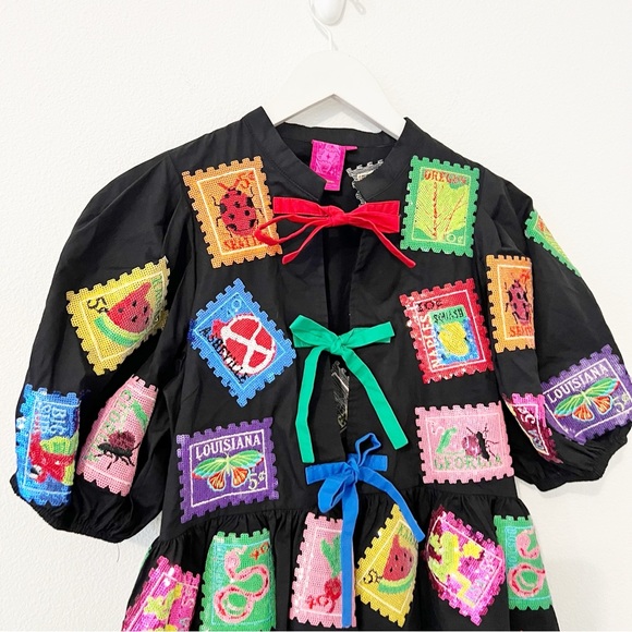 Queen of Sparkles Black Fruit Stamps Dress Multicolor Sequin Size XS * - Picture 3 of 7